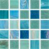 Glasmosaik 2x2cm, mix blå, turkos, oljig med guldinslag