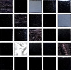 Glasmosaik 2x2cm, mix svart, metallic, glitter och vita guldbitar