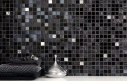 Glasmosaik 2x2cm, mix svart, metallic, glitter och vita guldbitar