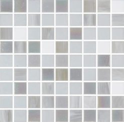 Glasmosaik 2x2cm, mix av grå, vit, grå pärlemor