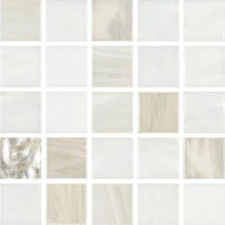 Glasmosaik 2x2cm, Mix av vit + vita guldbitar