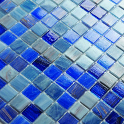 Glasmosaik 2x2cm, Mix blå med guldinslag