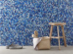 Glasmosaik 2x2cm, Mix blå med guldinslag