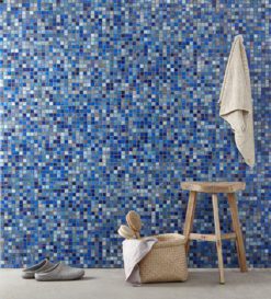 Glasmosaik 2x2cm, Mix blå med guldinslag