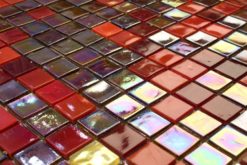 Glasmosaik 1,5×1,5cm,  mix röd, orange, oljig och guldbitar