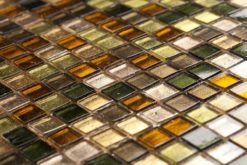 Glasmosaik 1,5×1,5cm, metallmix grön, guld, orange