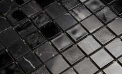 Glas och marmormosaik 2,3×2,3 cm, Mix Marmor polerad svart