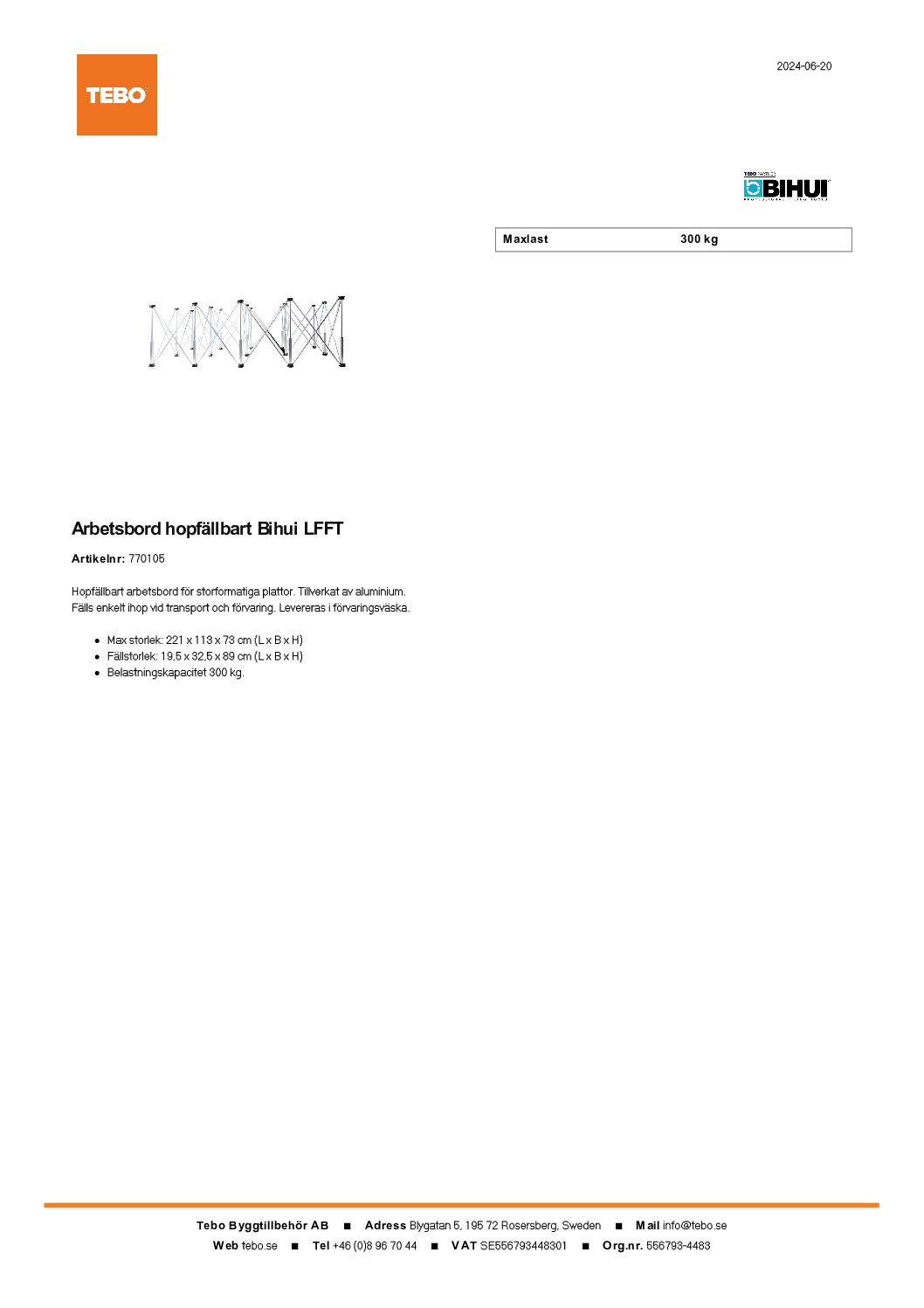 Arbetsbord hopfällbart Bihui LFFT