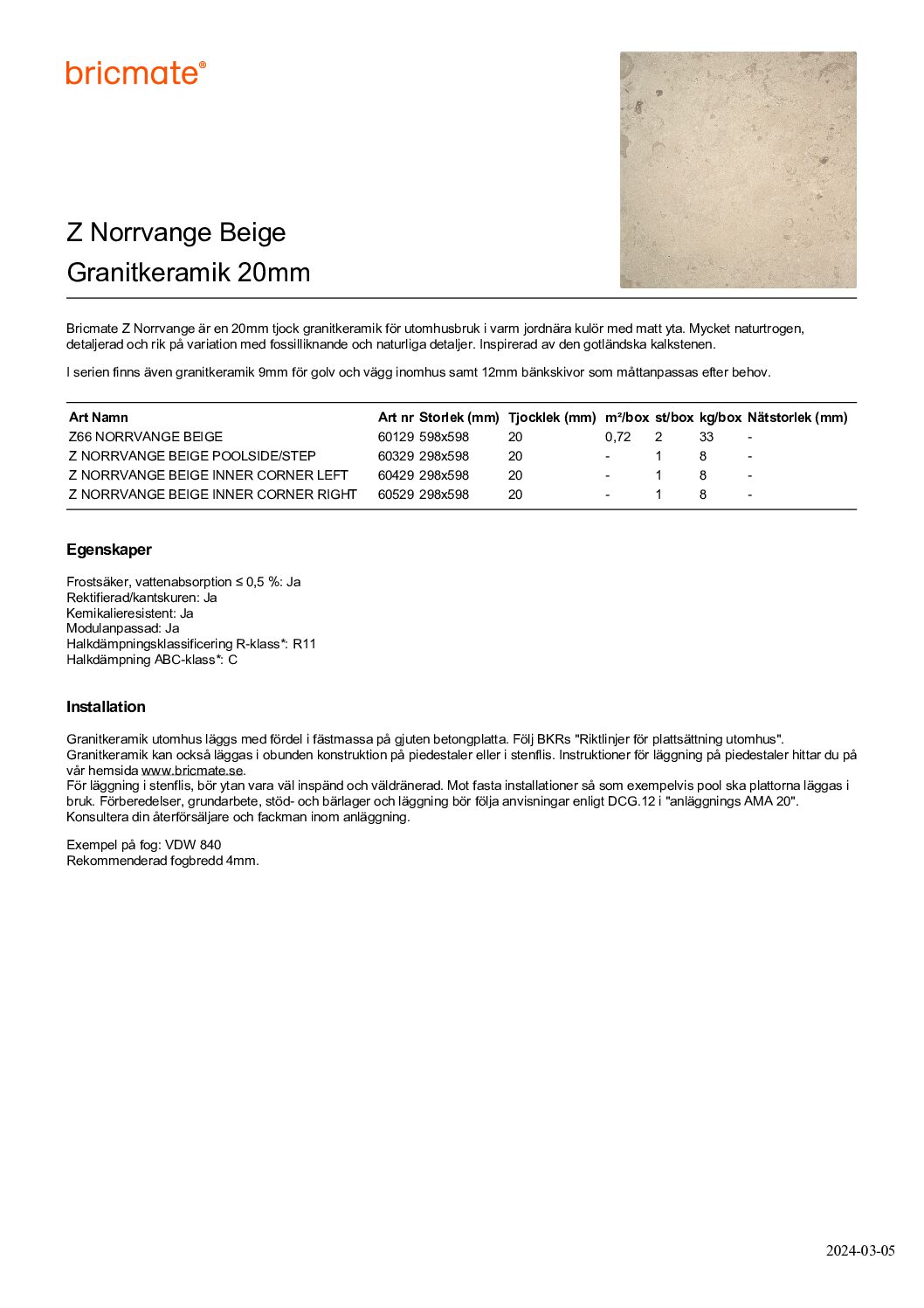 Z66 NORRVANGE GREY 20mm