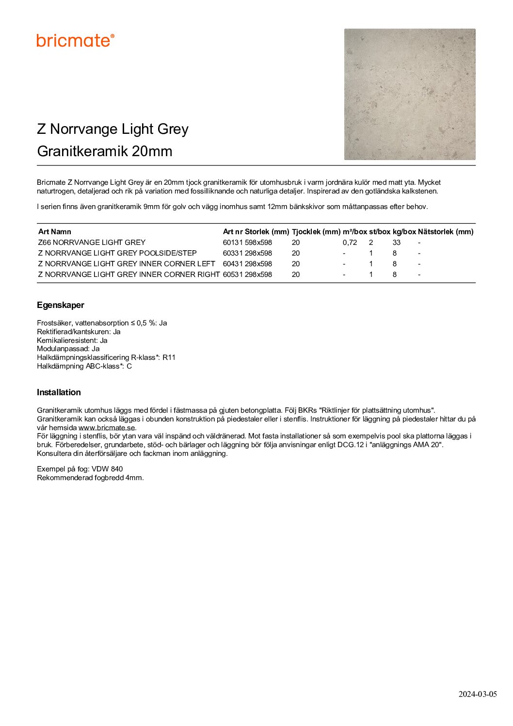 Z66 RUNÖ WARM GREY 20mm