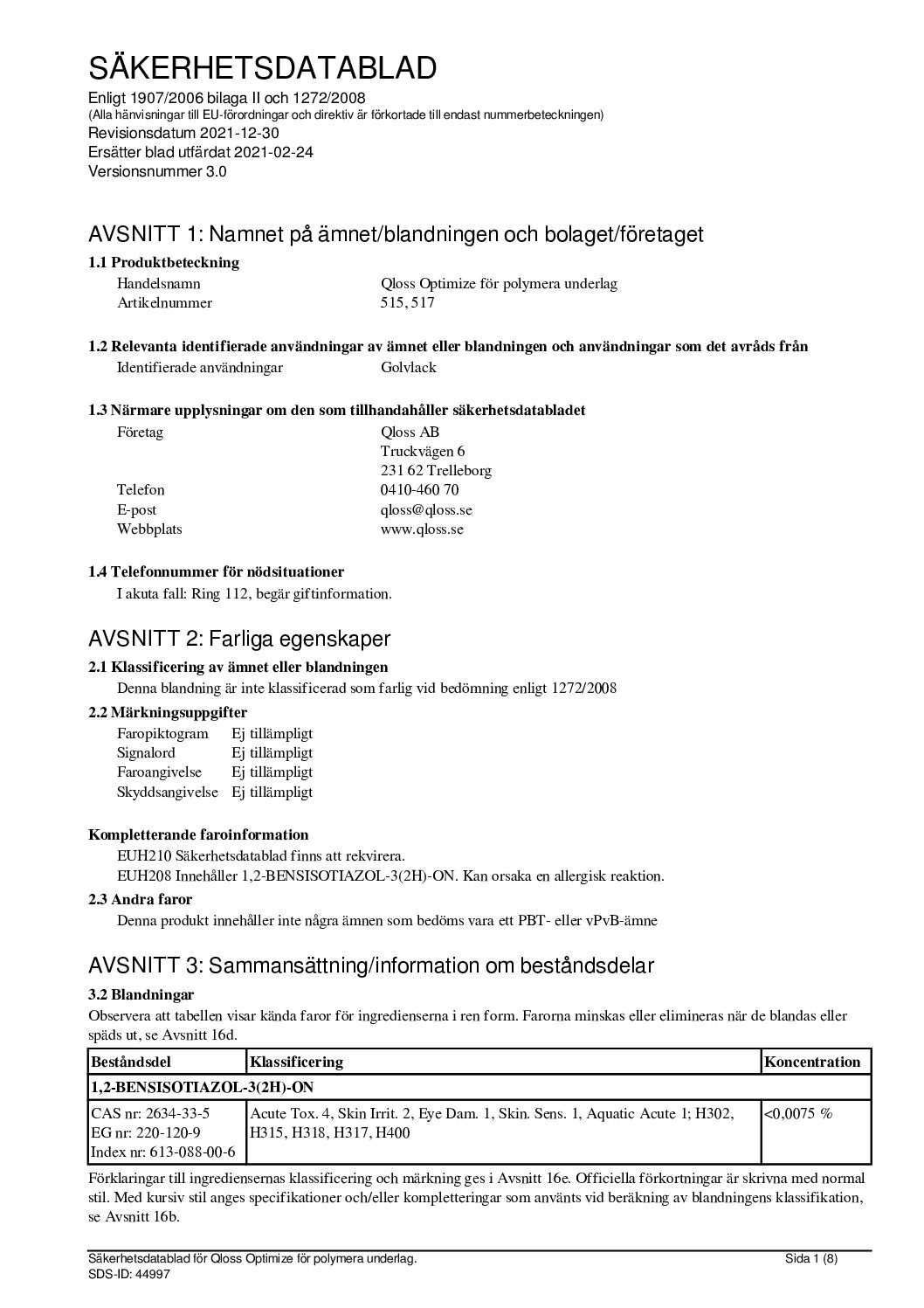 Qloss Optimize – Vattenbaserat topplack för fogfritt härdplastgolv