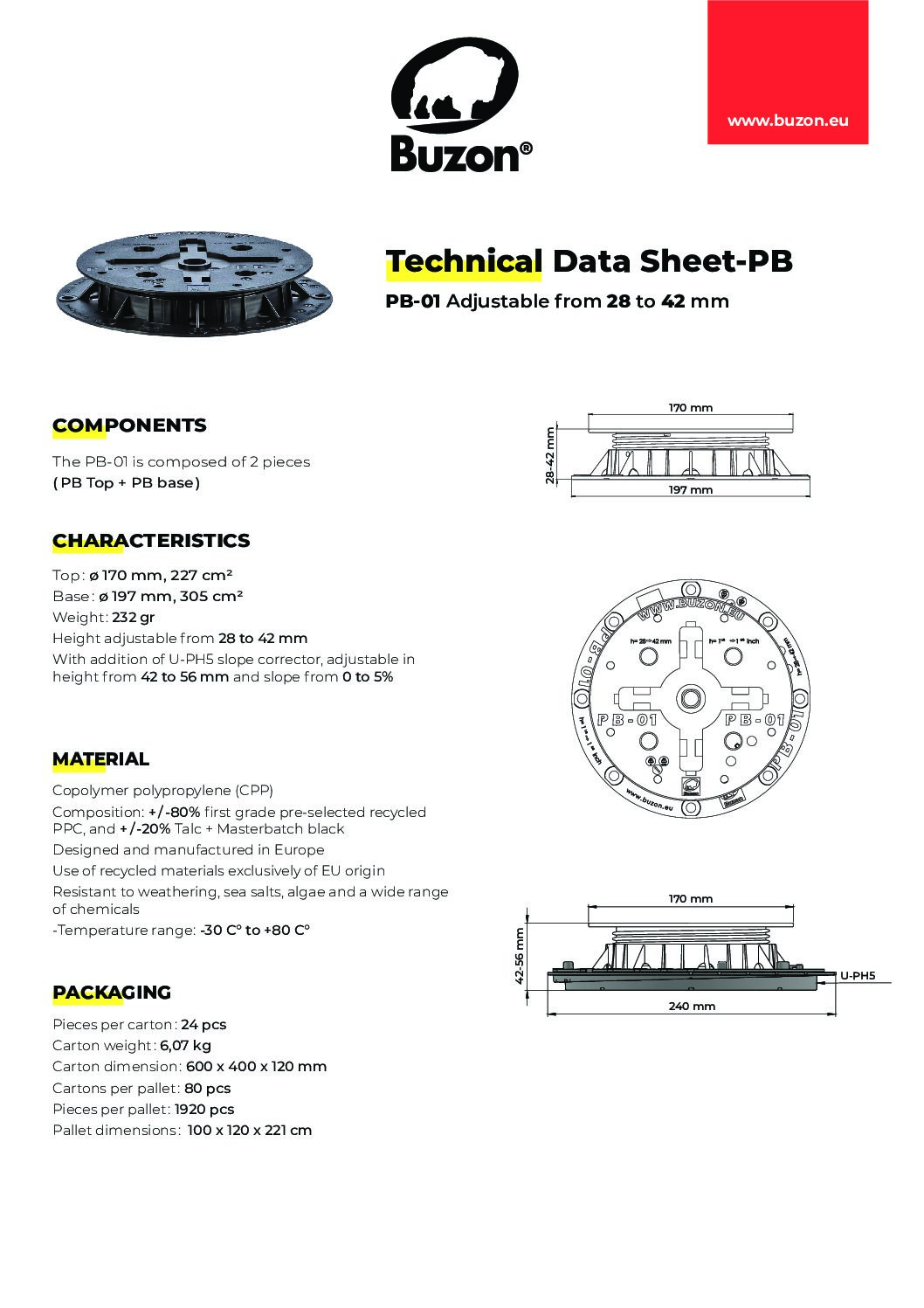 Piedestal Buzon PB-01 28-42 mm